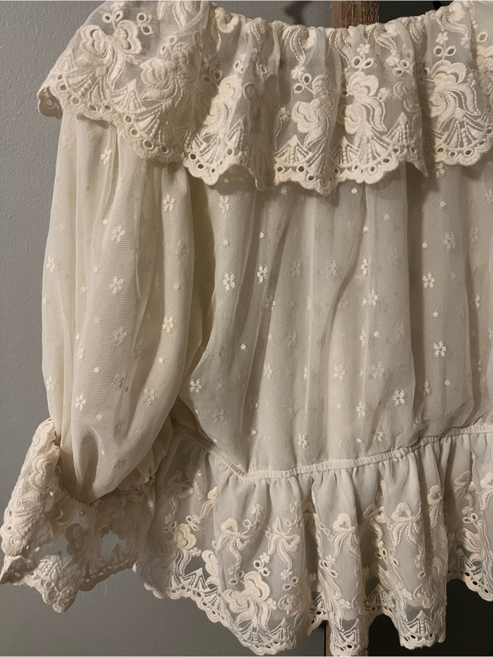 Altar’d State Women's Cream Lace Ruffle Tie-Front Top - Picture 6 of 6
